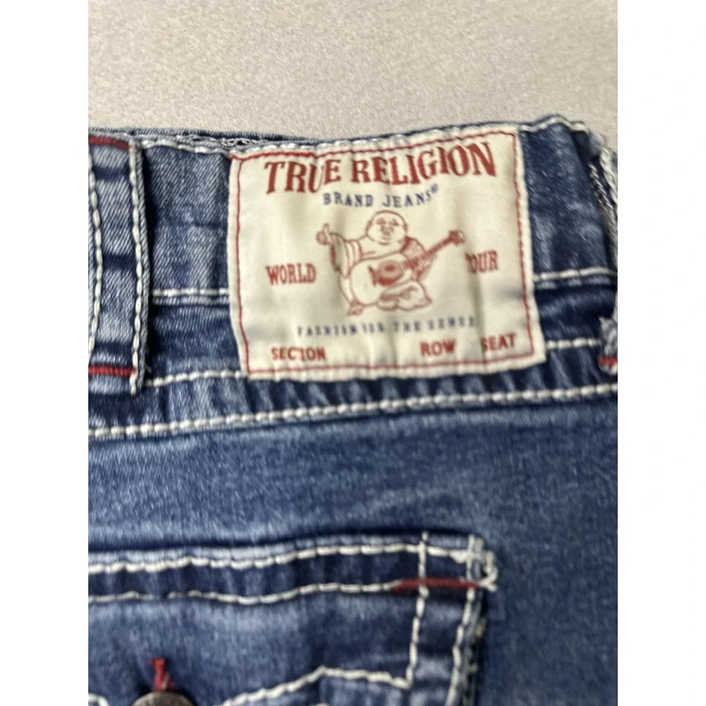 True Religion Jeans Mens 44x32 Blue Ricky Straight Flap Whisker Y2k World Tour